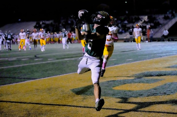 Leigh wide receiver Carter Williams (6) catches a touchdown pass throws against Willow Glen in the first half in San Jose, Calif., on Friday, October 13, 2023. Tony Avelar for the Bay Area News Group
