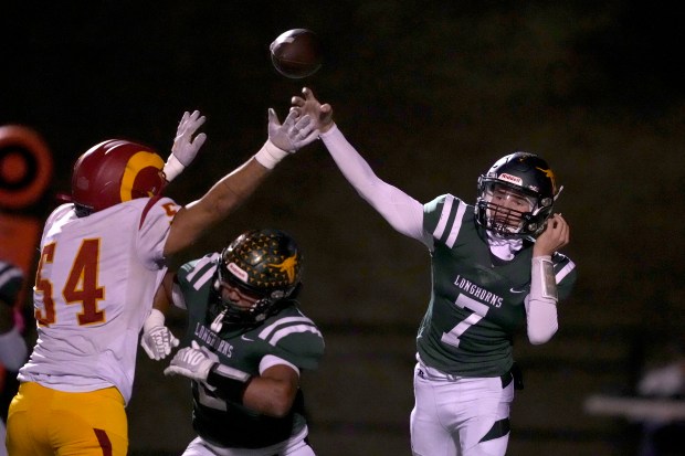 Leigh quarterback Tyler J. Donaldson (7) throws a pass against Willow Glen in the first half in San Jose, Calif., on Friday, October 13, 2023. Tony Avelar for the Bay Area News Group
