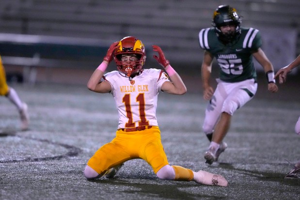 Willow Glen wide receiver Weber Maisel (11) reacts after dropping a pass against Leigh in the second half in San Jose, Calif., on Friday, October 13, 2023. Leigh won 17-7. Tony Avelar for the Bay Area News Group