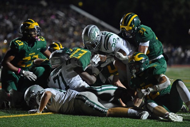 De La Salle's Derrick Blanche (22) scores a touchdown against San Ramon Valley in the second quarter of their game at San Ramon Valley High School in Danville, Calif., on Friday, Oct. 13, 2023. (Jose Carlos Fajardo/Bay Area News Group)