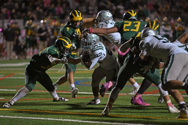 De La Salle's Derrick Blanche (22) runs into the end zone to score the game winning overtime touchdown during their game at San Ramon Valley High School in Danville, Calif., on Friday, Oct. 13, 2023. De La Salle defeated San Ramon Valley in overtime 33-27. (Jose Carlos Fajardo/Bay Area News Group)