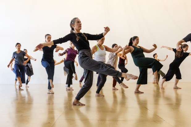 OAKLAND, CA - NOVEMBER 12: Randee Paufve (center front) of the Shawl Anderson Dance Center teaches a modern dance class during the BANDALOOP open house at their studio space in Oakland, Calif. on Nov. 12, 2023. (Douglas Zimmerman/Special to the Bay Area News Group)