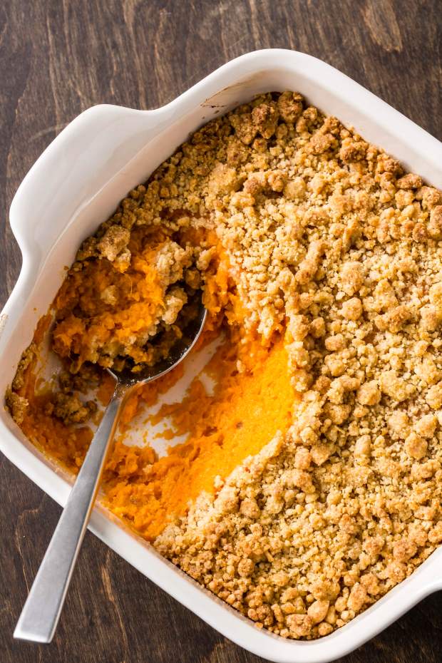 Sweet-Potato-Crunch casserole can be made largely in advance and heated up just before serving to guests. (Courtesy Keller + Keller for America's Test Kitchen)