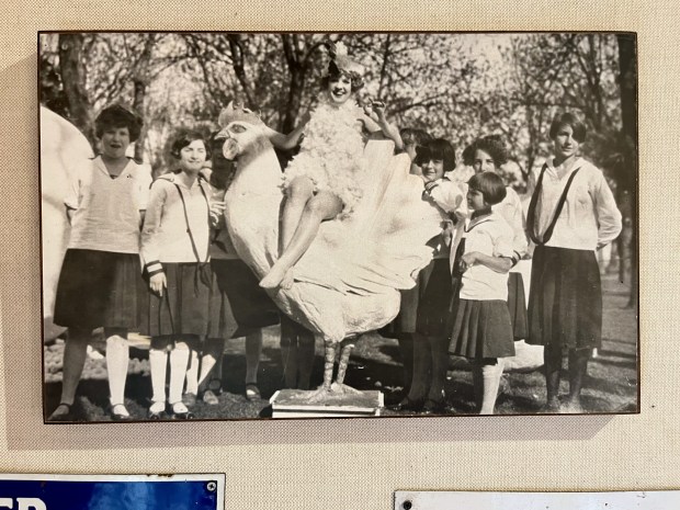 A historic photo of an Egg Queen at an exhibit about Sonoma's poultry history at the Petaluma Historical Library and Museum. (John Metcalfe/Bay Area News Group)