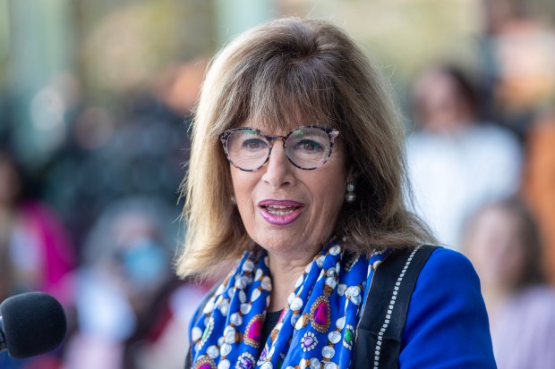Former Congressmember Jackie Speier helps dedicate the new Library and Parks and Recreation Center, Saturday, Oct. 28, 2023, in South San Francisco, Calif. (Karl Mondon/Bay Area News Group)