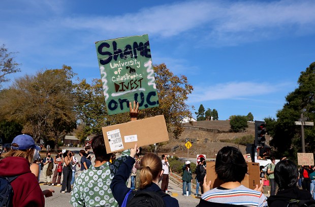 UC Santa Cruz protesters demanded that the UC System divest from Israel. (Shmuel Thaler - Santa Cruz Sentinel)